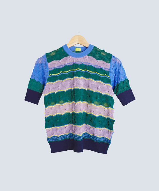 TWISTED BORDER SHORT SLEEVE KNIT