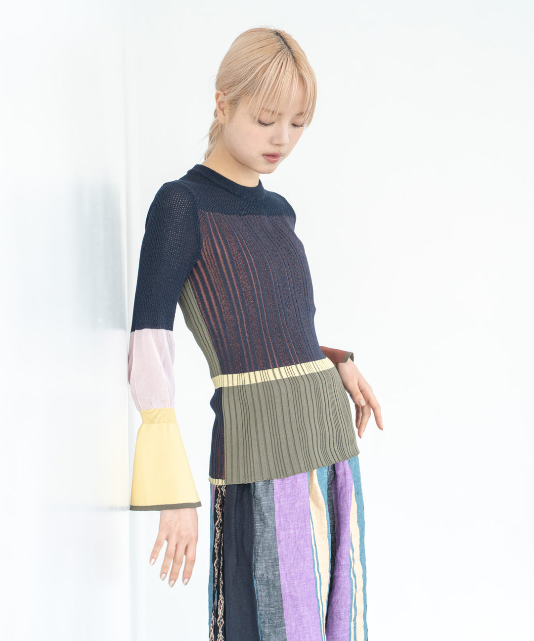 CACTUS COLOR BLOCK RIB KNIT TOPS