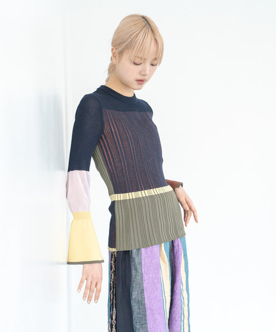 CACTUS COLOR BLOCK RIB KNIT TOPS