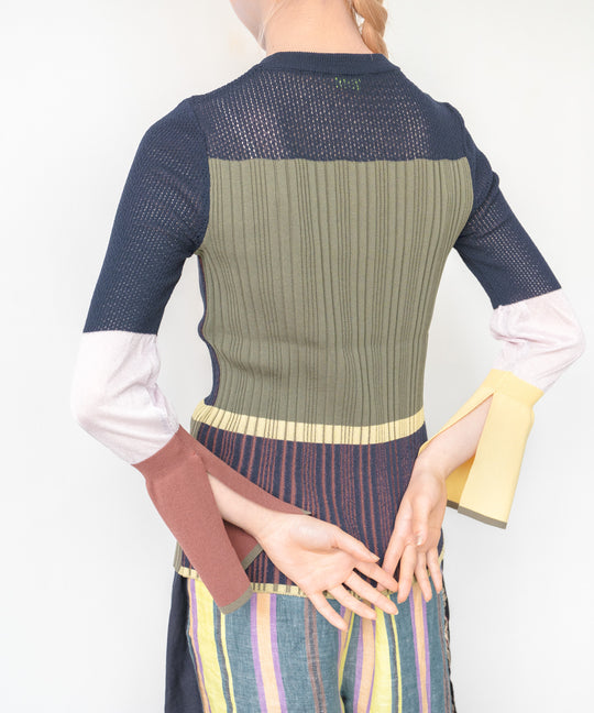CACTUS COLOR BLOCK RIB KNIT TOPS