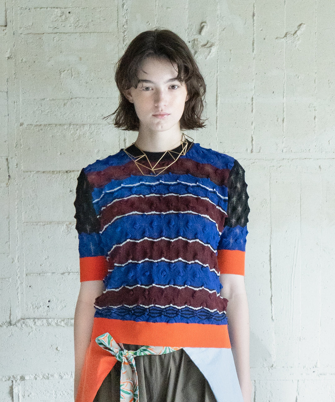 TWISTED BORDER SHORT SLEEVE KNIT